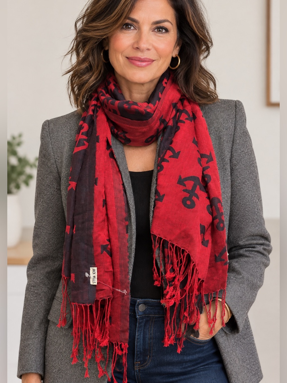 JACK WILLS RED NAUTICAL ANCHOR SCARF WRAP SARONG